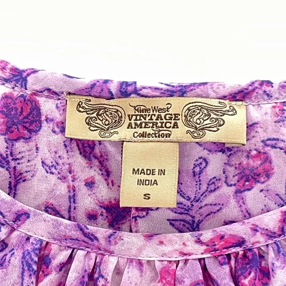 VINTAGE AMERICA Nine West Collection Floral layered tiered blouse Pink lilac S - Picture 6 of 7
